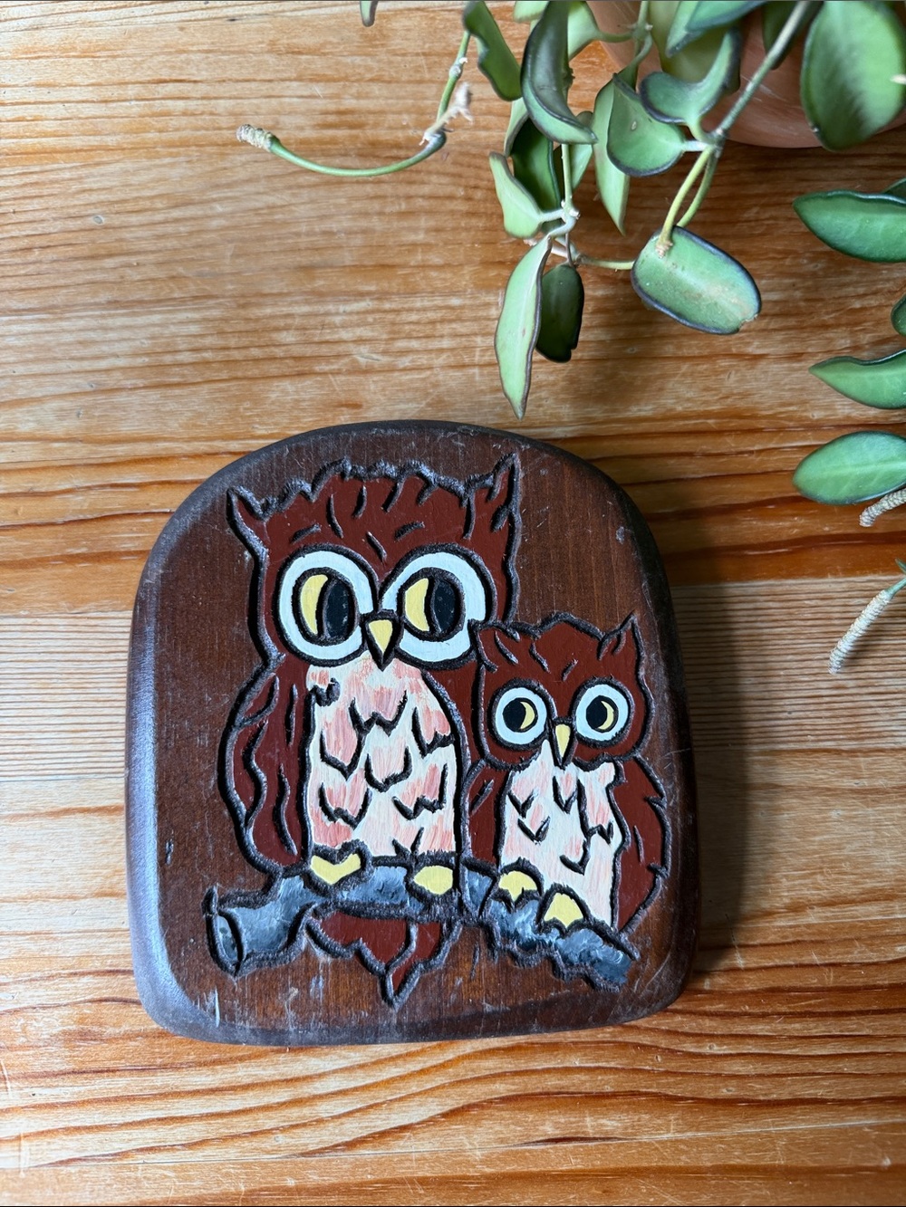 Vintage Hand-Painted Owl Wood Wall Art m